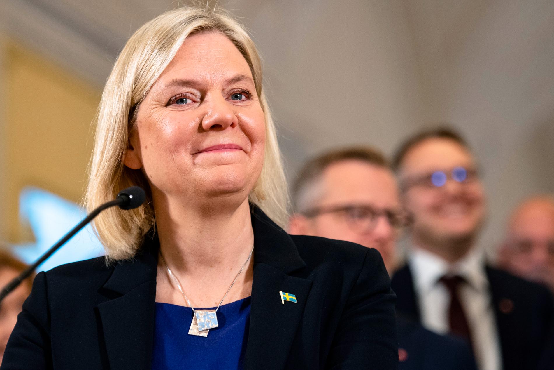 Magdalena Andersson vid sin regeringsförklaring.