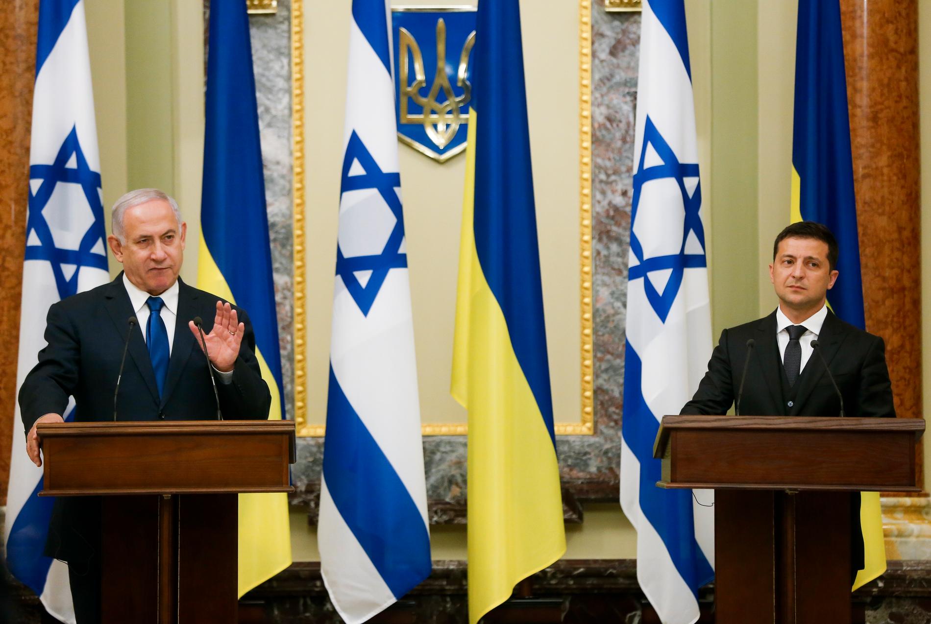 Benjamin Netanyahu möter Volodmyr Zelenskyj under sitt statsbesök i Ukraina, 2019.