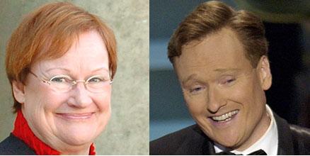 Lika som bär? Den amerikanske talkshowvärden Conan O'Brien vill bli utnämnd till ”bastuinspektör” som tack för att han hjälpte president Tarja Halonen att bli omvald.