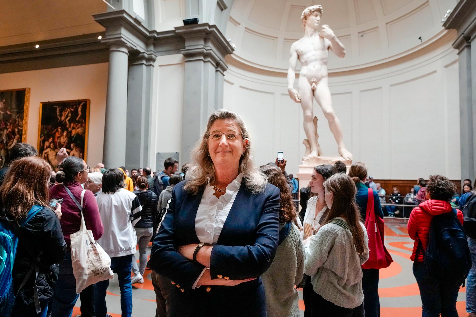 Cecilie Hollberg är chef för Galleria dell'Accademia i Florens. Museet har bevarat Michelangelos staty föreställande David i gamla testamentet sedan 1873. Arkivbild.