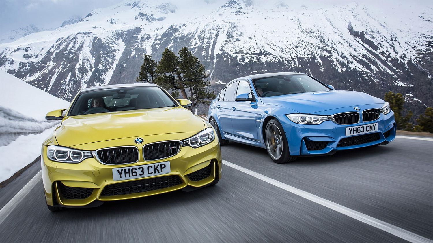 BMW M4(gul)/M3(blå) – modeller som länge satt ribban för hur en supersportig vardagsbil ska vara att köra.