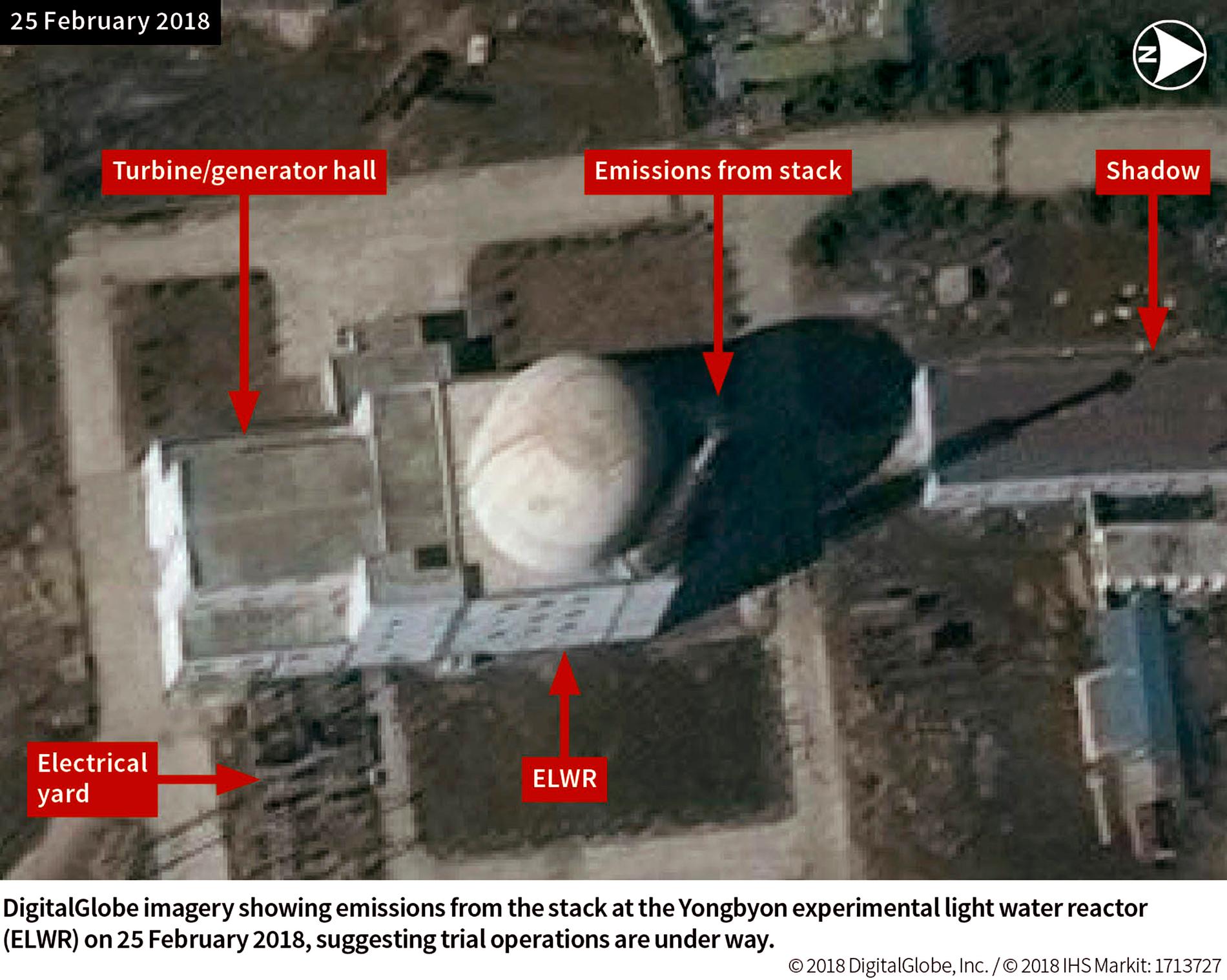 En lättvattenreaktor i Yongbyon i Nordkorea, där ökad aktivitet registrerades i slutet av februari enligt USA.