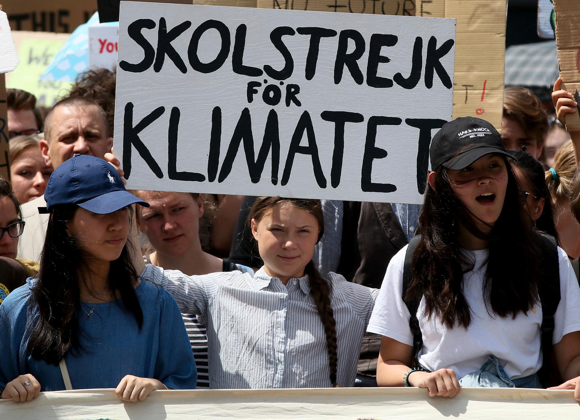 Greta Thunberg under en demonstration med den globala rörelsen Fridays for future i Wien. Arkivbild.