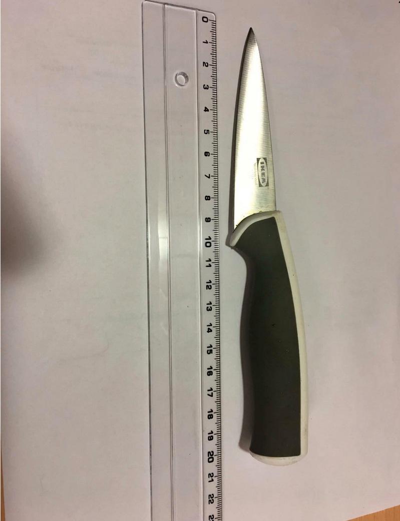 Bild på kniv som enligt polisens förundersökning användes när mannen hotade henne.