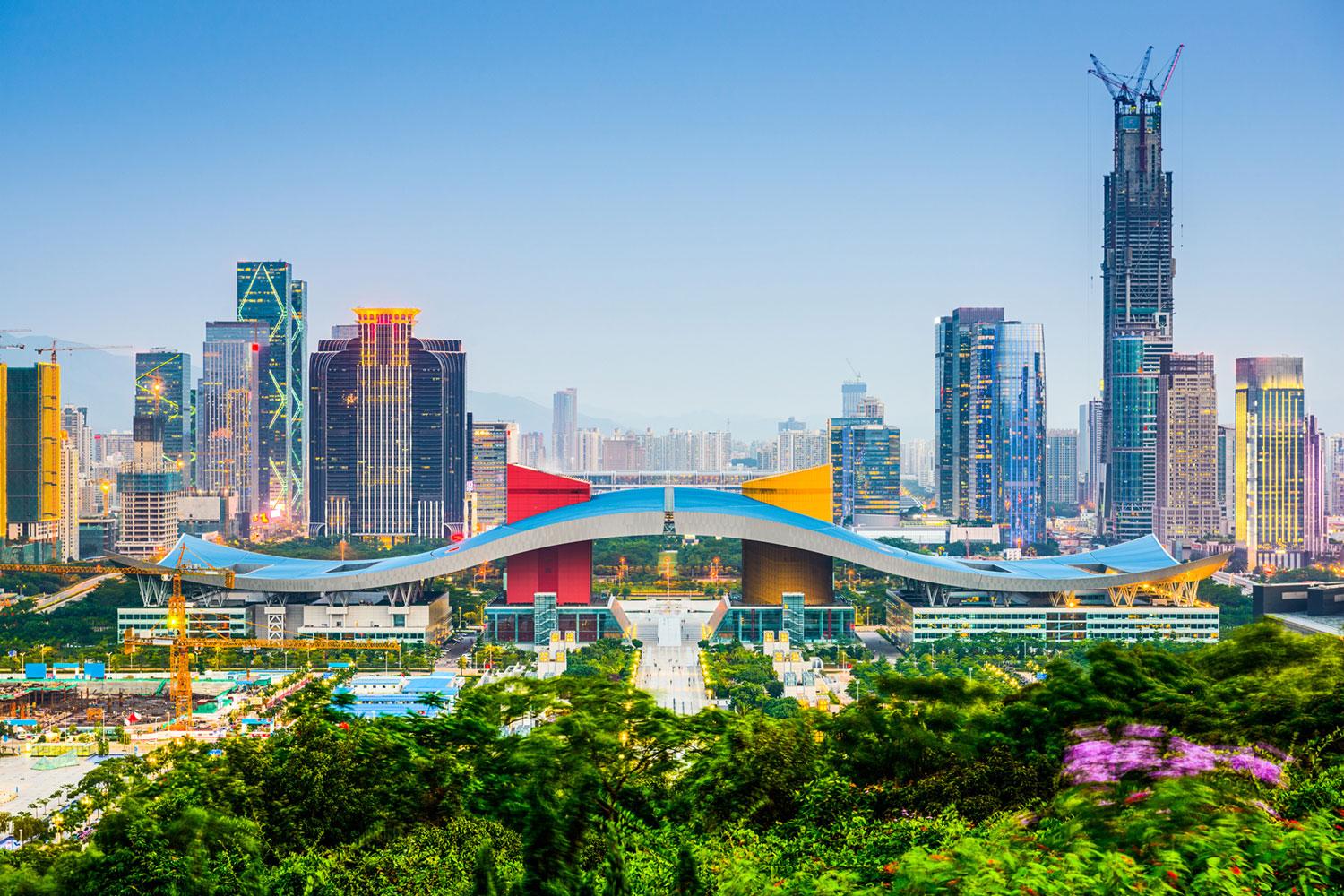 Ultramodern skyline i Shenzhen.