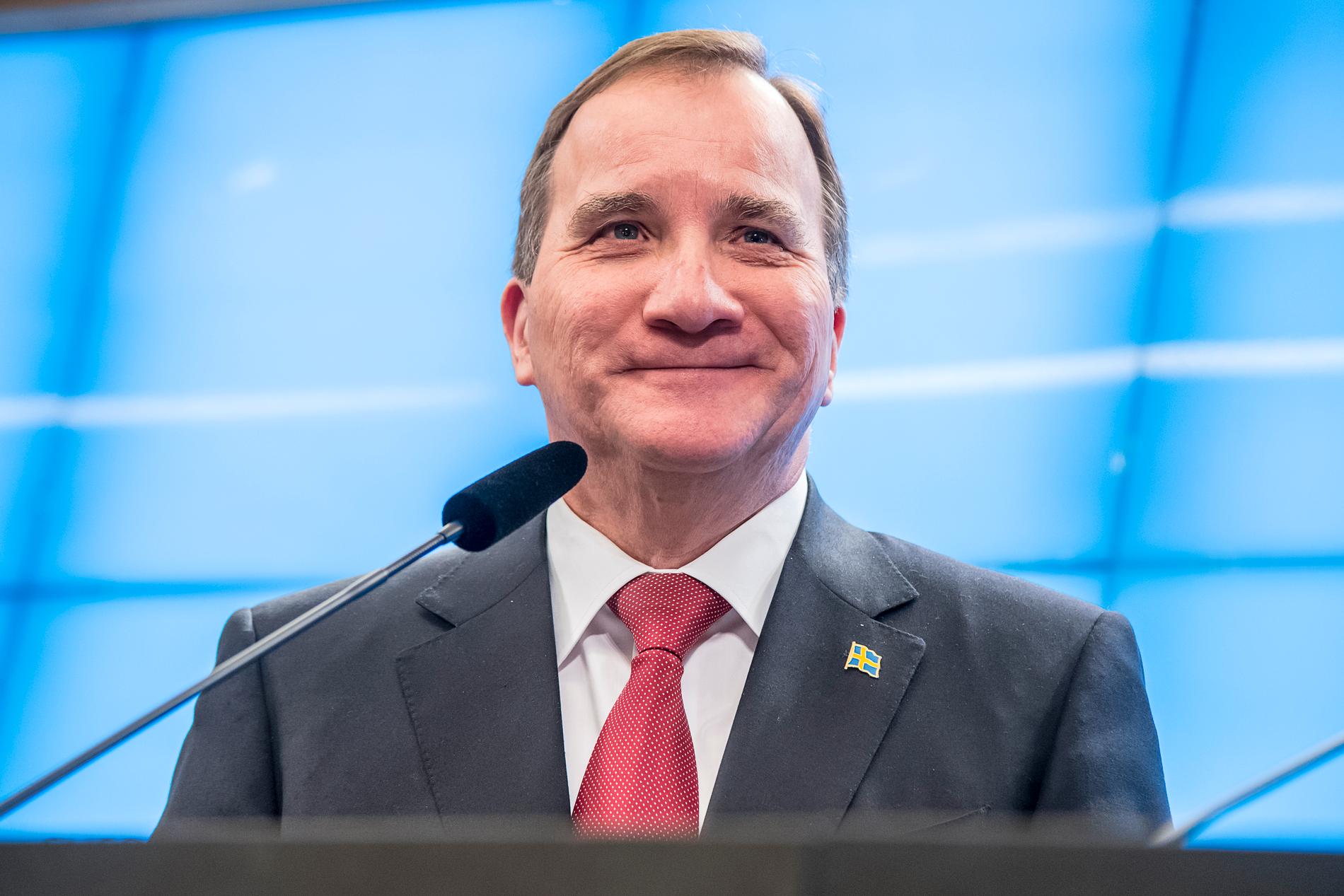 Stefan Löfven håller pressträff efter att ha valts till statsminister – 131 dagar efter valet.