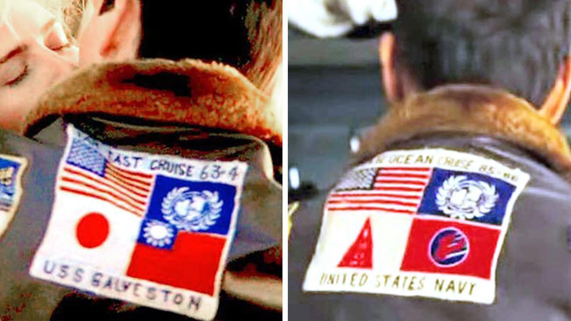 Den första ”Top Gun”-filmen kom 1986 och på Mavericks skinnjacka syntes både Japans och Taiwans flaggor. I maj, 36 år senare, kommer den andra ”Top Gun” – och flaggorna har bytts ut mot vagt liknande märken.
