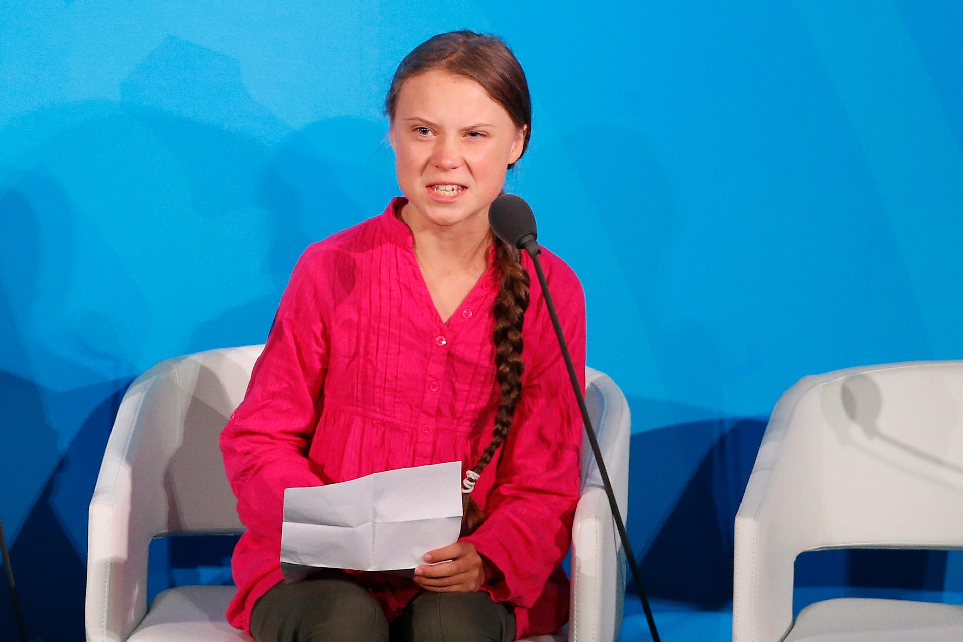 Greta Thunberg talar inför FN:s generalförsamling.