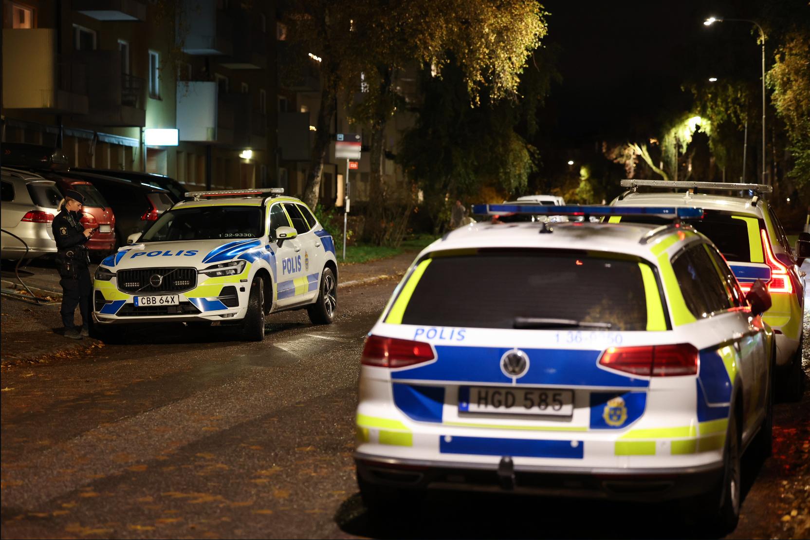 Polis på plats i Björkhagen. 