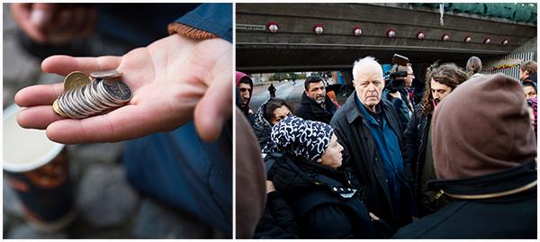 Thomas Hammarberg, här på plats vid ett utrymt migrantläger i Malmö 2015, sågar M:s förslag om tiggeriförbud: ”Det ger absolut ingen lösning. Den sparkar bara ytterligare en gång mot denna den mest nedtrampade folkgruppen i Europa. ”