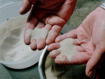 Europas finaste sand. Dueodde-sanden är kritvit och mycket finkorning och användes förr i tiden till timglas.