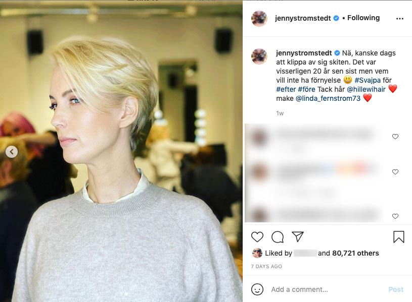 Jenny Strömstedt visar upp klippet på Instagram.