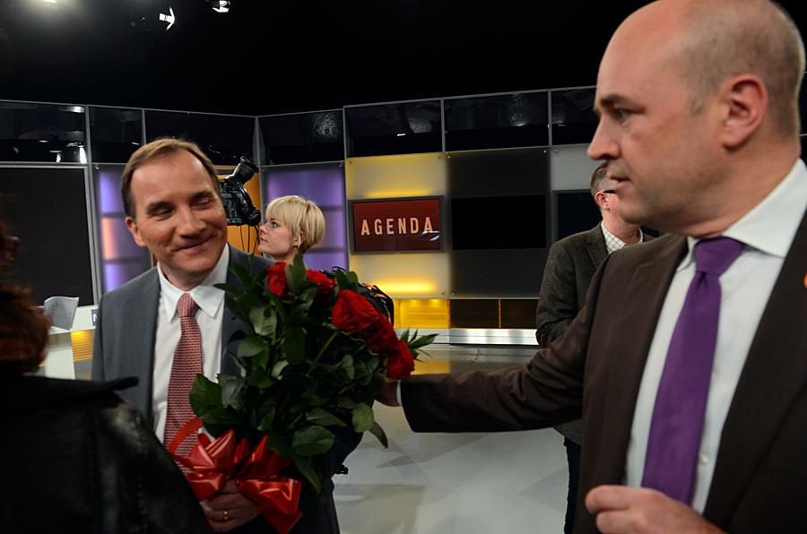 Stefan Löfven och Fredrik Reinfeldt i SVT:s Agenda.