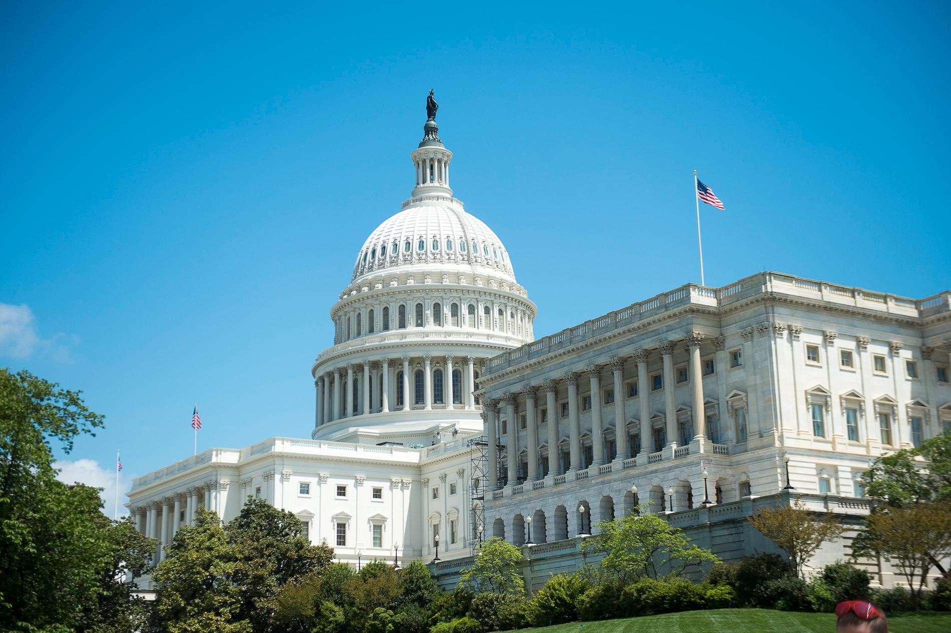 Den amerikanska kongressens säte, Capitolium i Washington DC. Arkivbild.