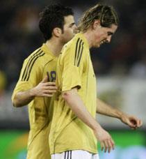 Cesc Fabregas hjälper Fernando Torres av planen i Malaga.