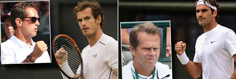 Andy Murray, som tränas av Jonas Björkman, möter Stefan Edbergs adept Roger Federer i semifinalen.