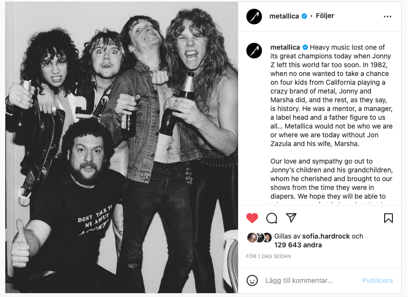 Metallica hyllar sin tidigare manager och skivbolagsboss efter dennes bortgång.