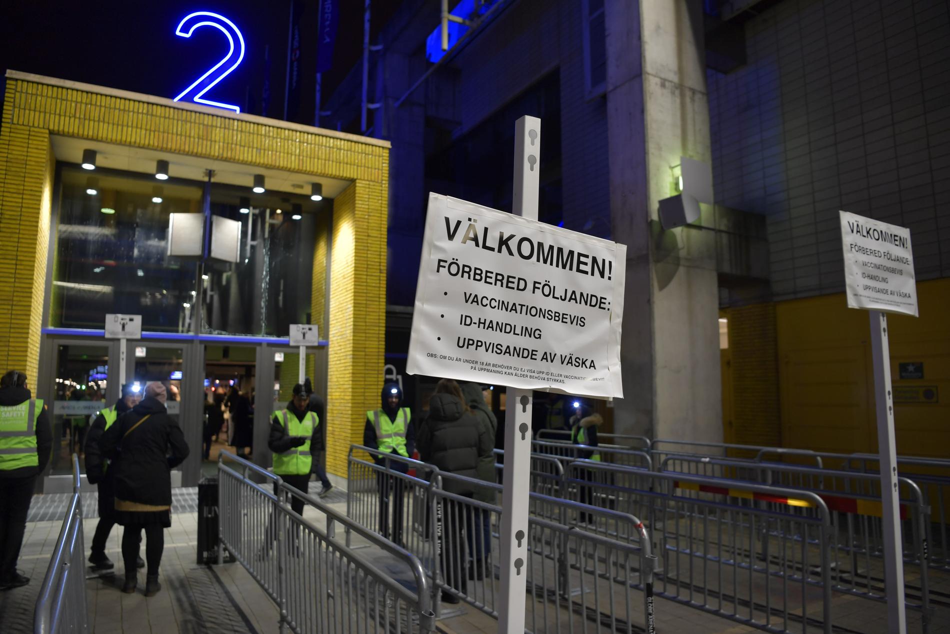 Vaccinationsbevis kontrollerades vid entrén av Avicii arena inför konsert den första december. 