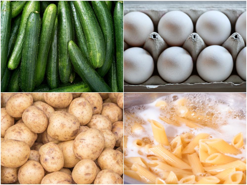 Gurka, ägg, potatis och kokt pasta förlorar sin goda konsistens i frysen.