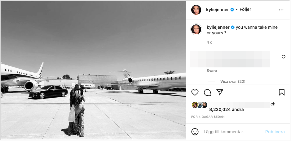 Kylie Jenner la ut en bild på de två privatplanen på Instagram.