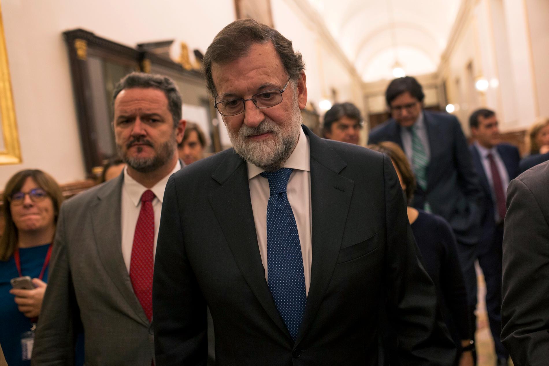 Spaniens premiärminister Mariano Rajoy (PP) efter debatten i parlamentets underhus.