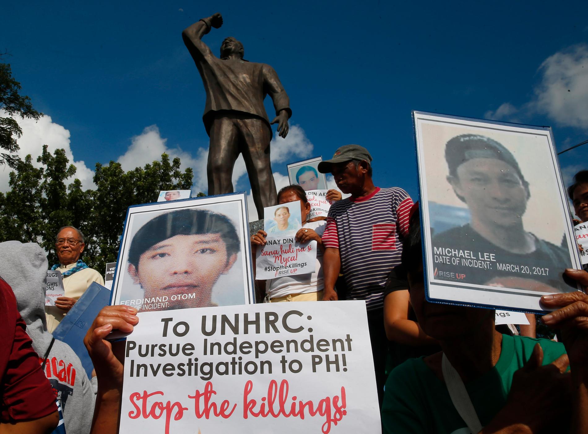 En demonstration i Filippinernas huvudstad Manilla, den 9 juli, till stöd för en FN-utredning av landets blodiga krig mot drogerna.