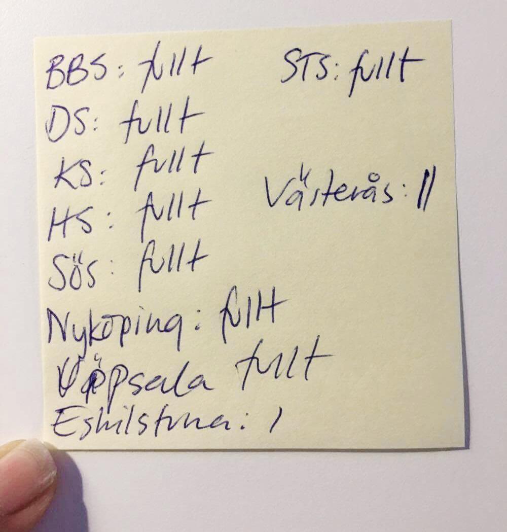 Hannahs lista över fulla förlossningsavdelningar.