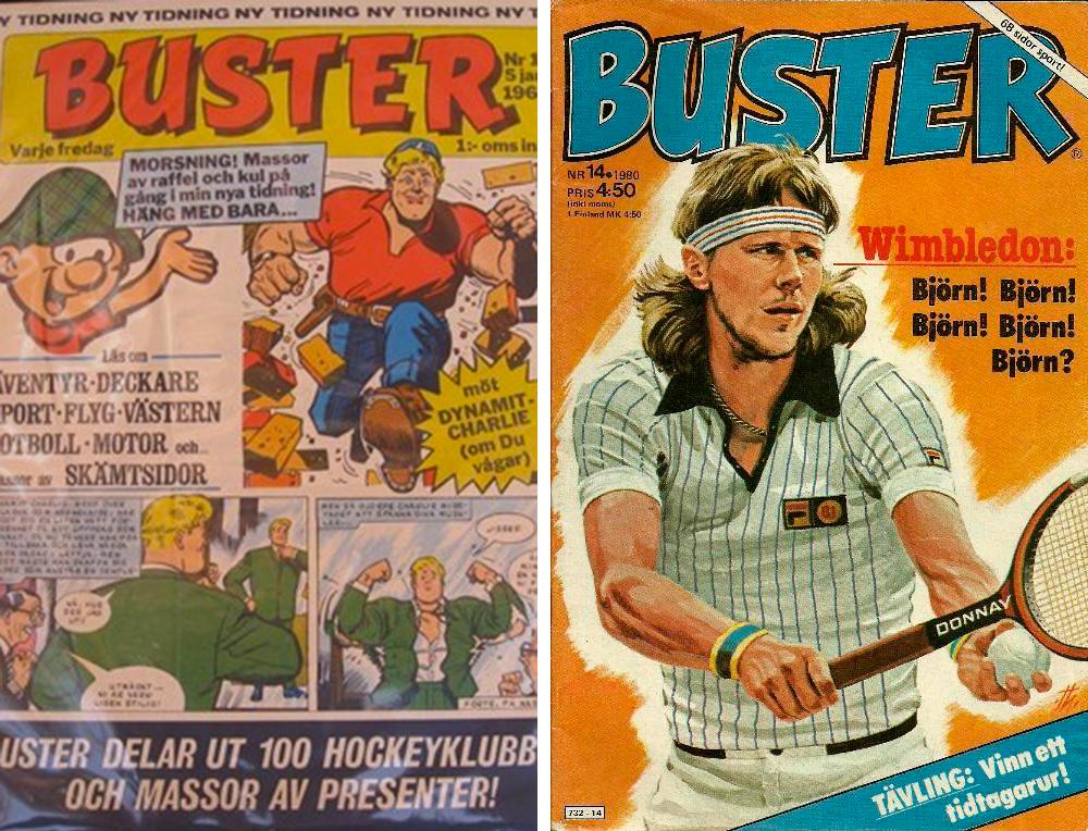 Första numret 1967 och ett ”Buster”-nummer från 1980 med Björn Borg på omslaget.