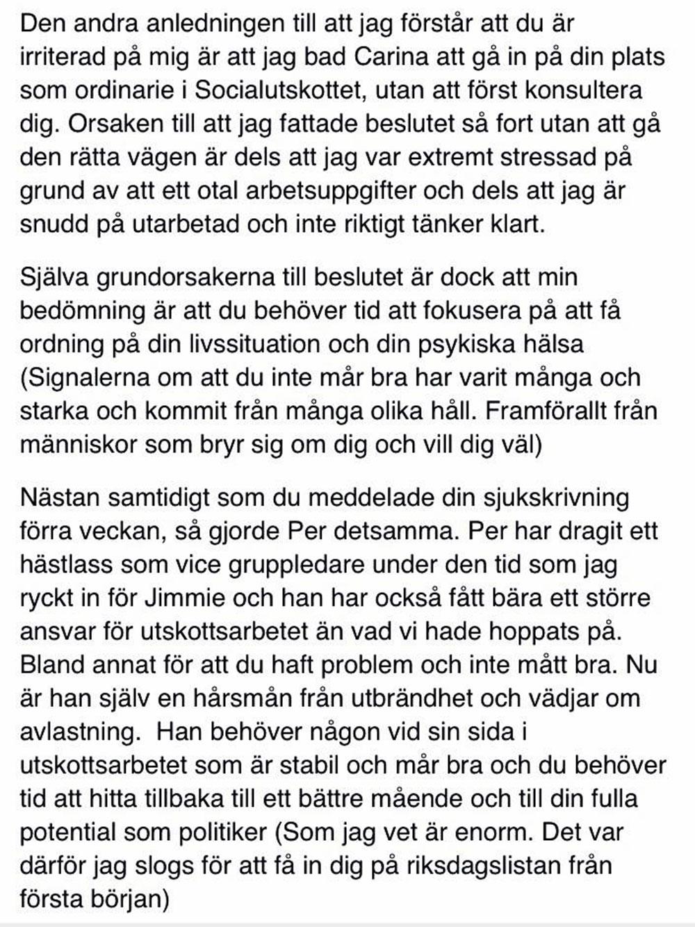 Del två av Mattias Karlssons meddelande.