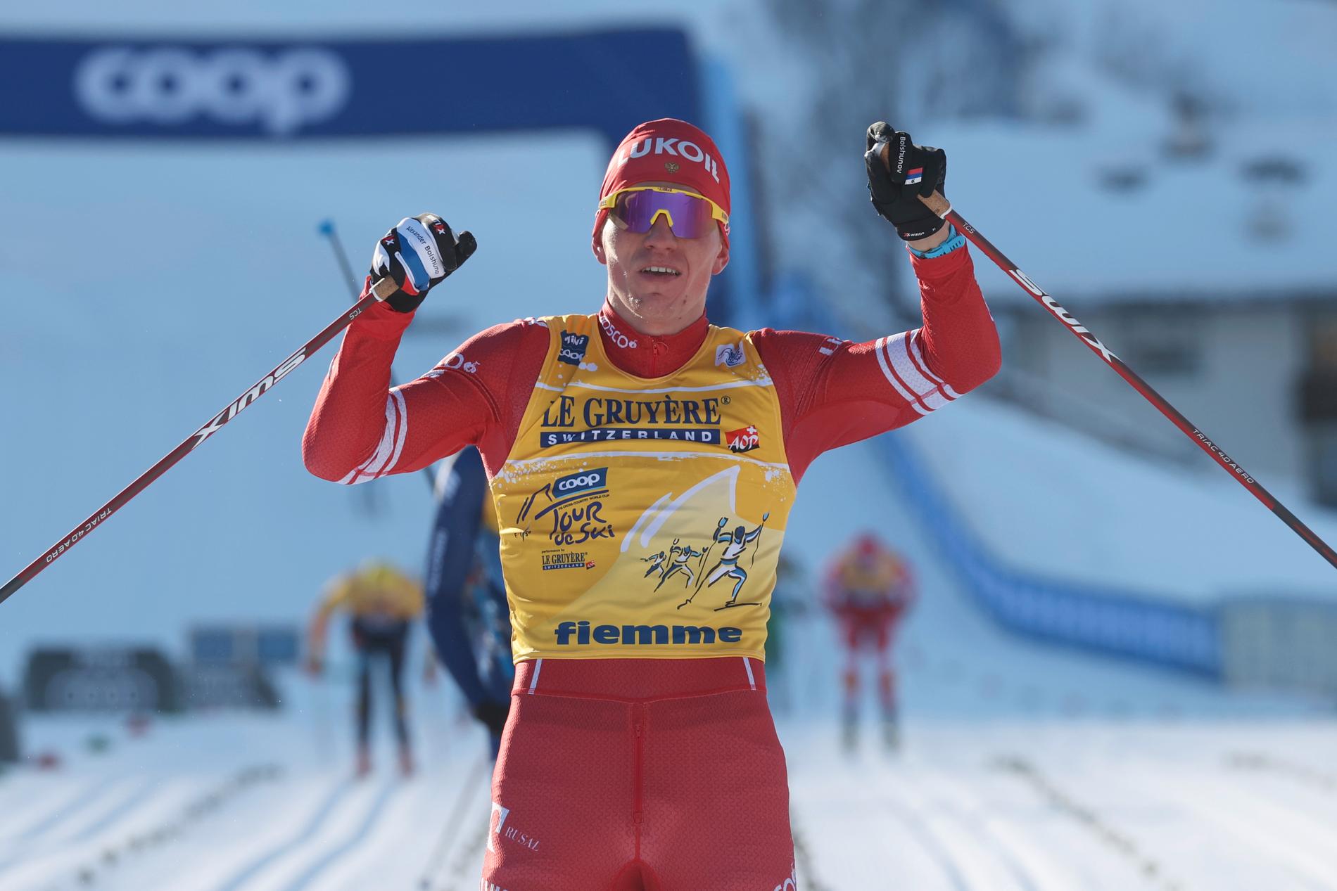 Alexander Bolsjunov, här under en tidigare etapp, vann Tour de Ski i överlägsen stil.