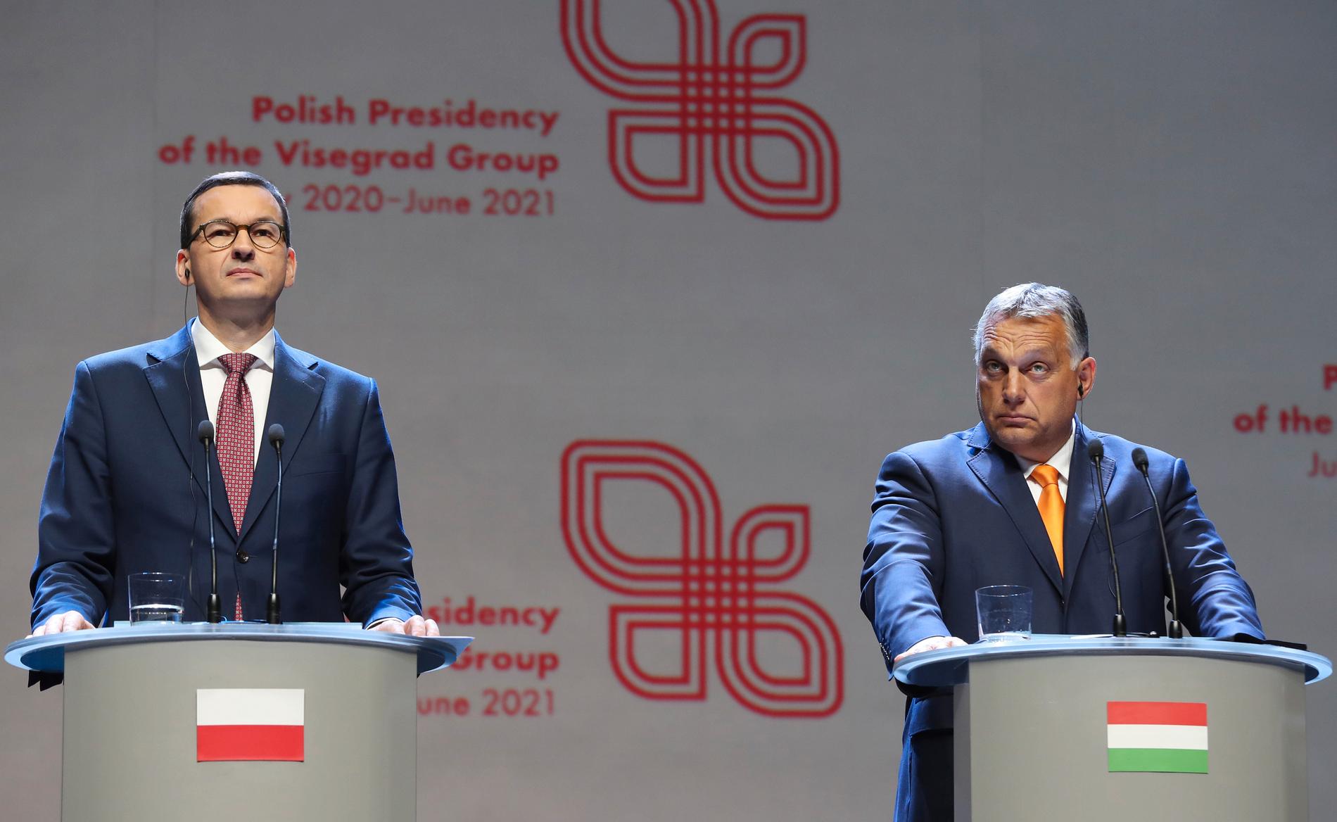 Polens premiärminister Mateusz Morawiecki och Ungerns premiärminister Viktor Orban 