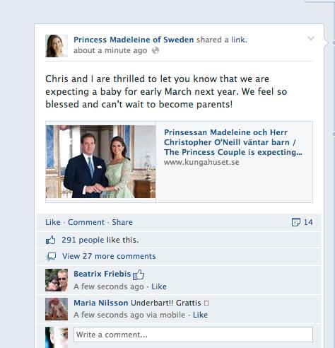 BARNBESKED Vid nio på tisdagsmorgonen den 3 september 2013 kom beskedet på Facebook: Madeleine är med barn.