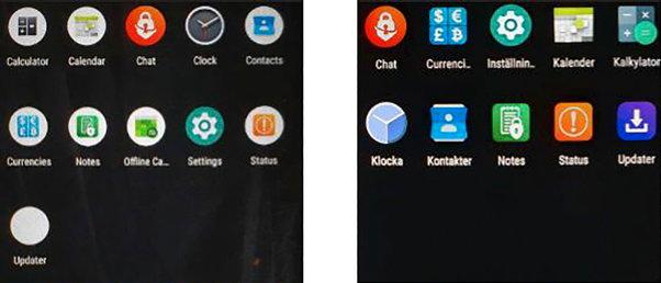Skärmdump på applikationer i Encrochat OS.