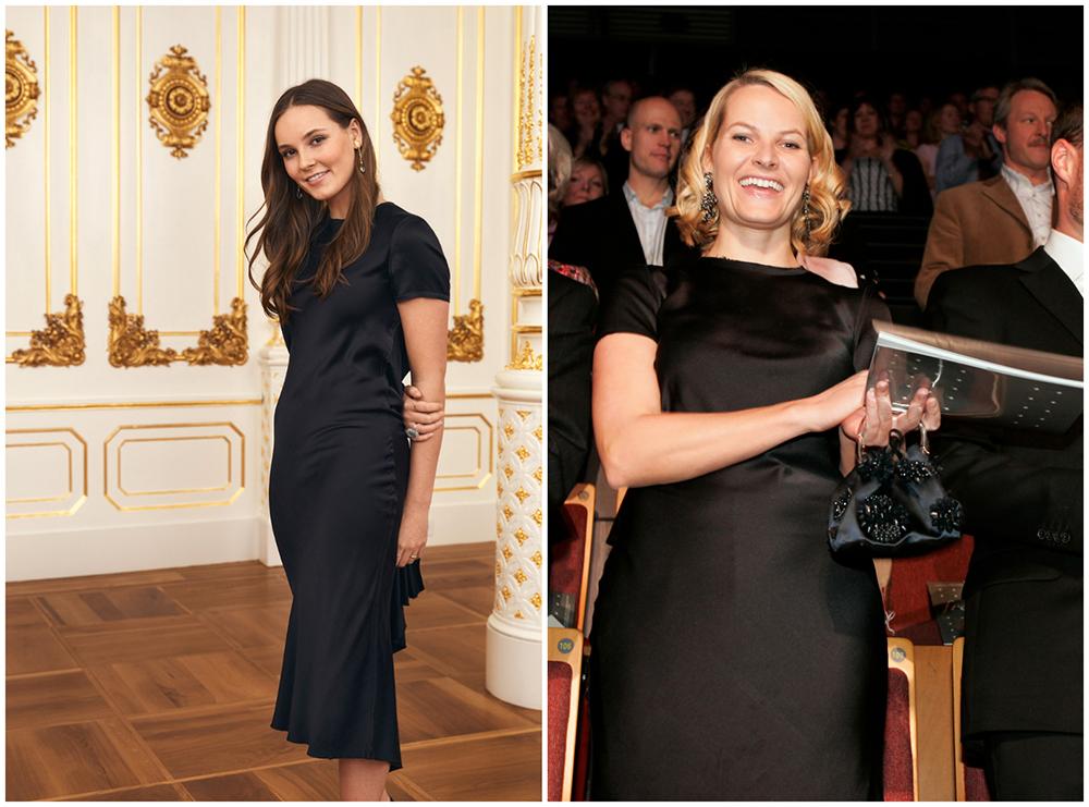 På de officiella bilderna bär prinsessan Ingrid Alexandra sin mammas klänning. Mette-Marit bar den vid Nobelkonserten 2004. ”Det är ett väldigt fint statement och det känns naturligt att den här nya generationen kungligheterna återanvänder guldkorn från de kungliga garderoberna”, säger hovexperten Sara Ericsson.