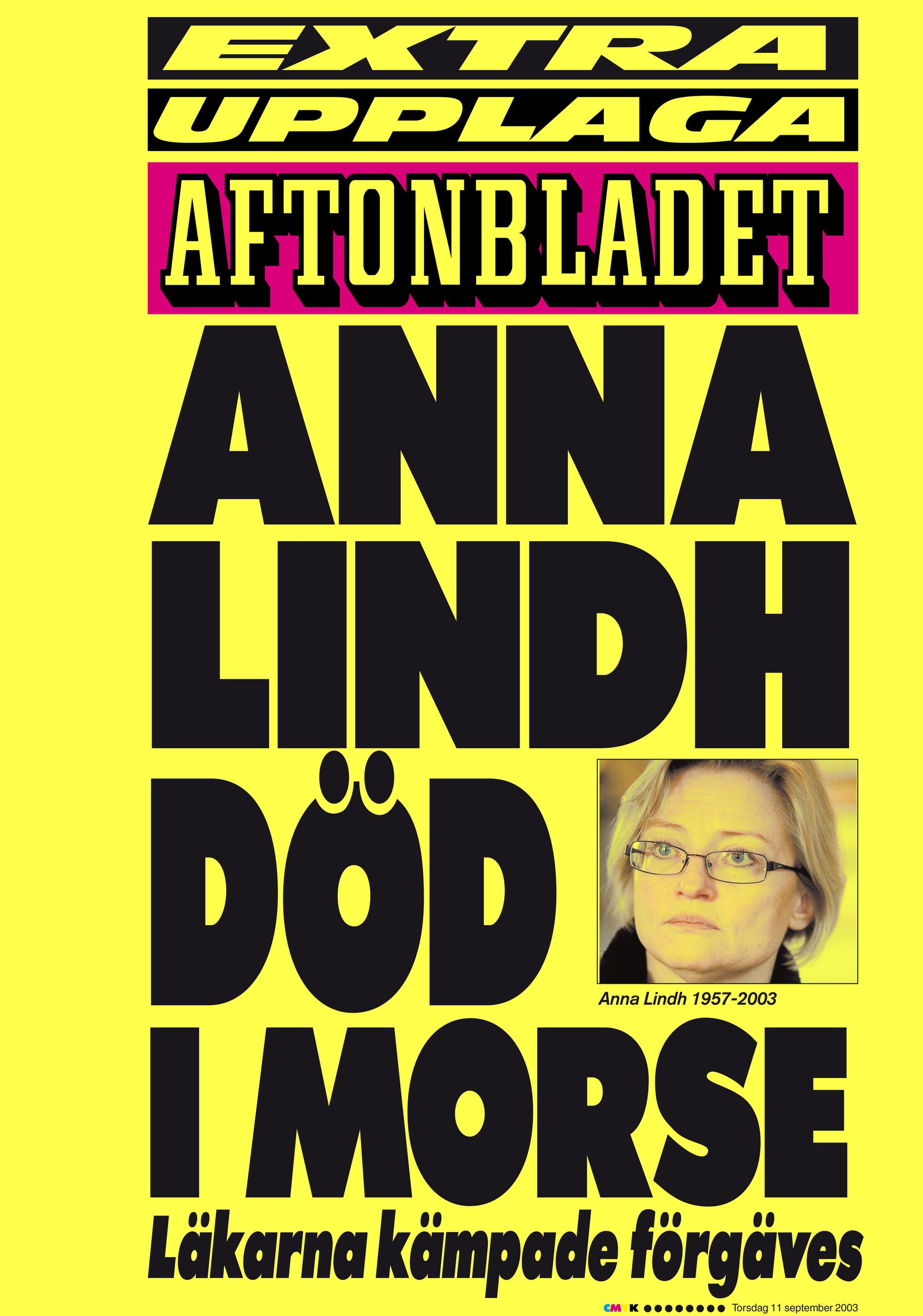 Aftonbladets löpsedel den 11 september 2003.