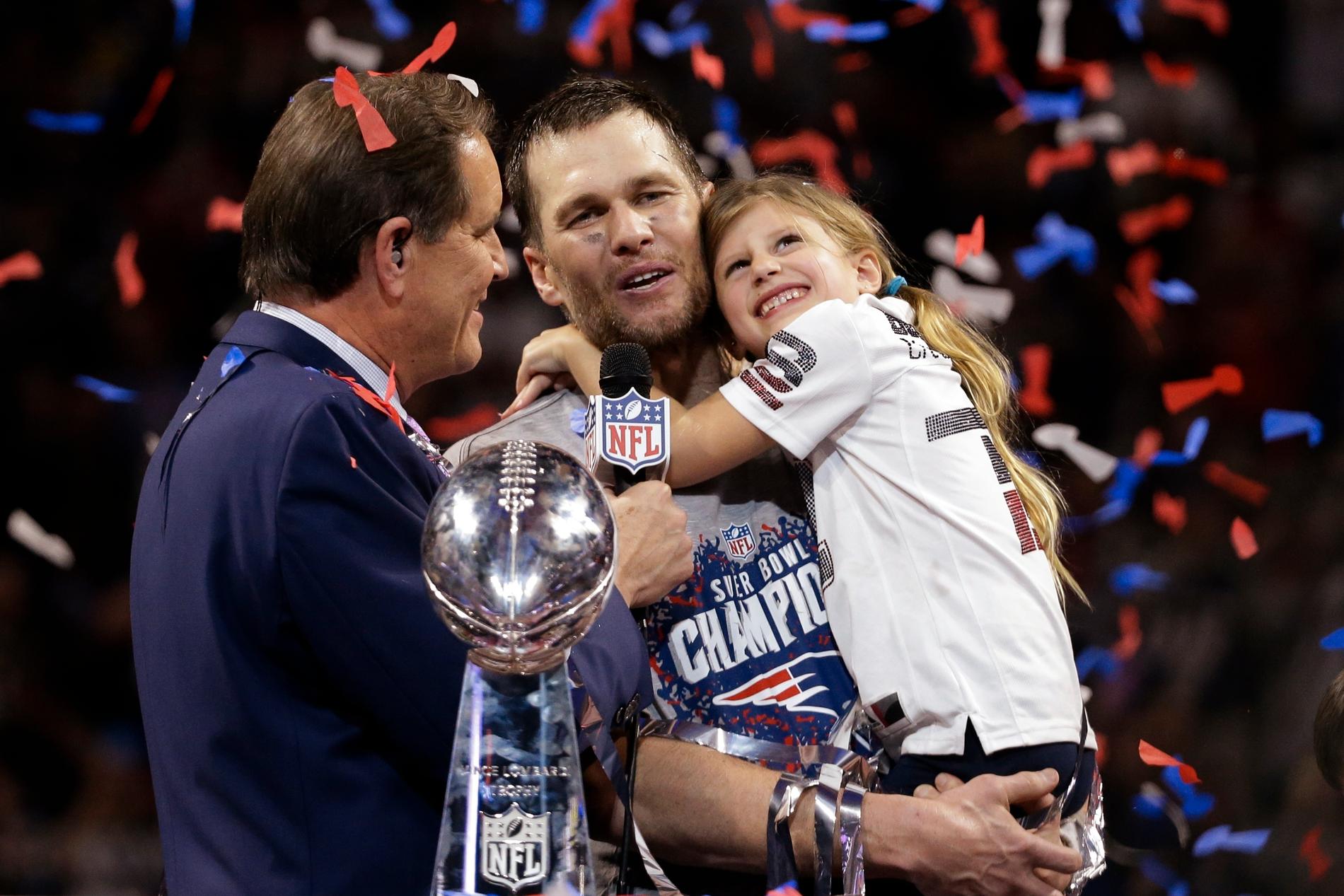Tom Brady med dottern Vivian efter Super Bowl-vinsten 2019.