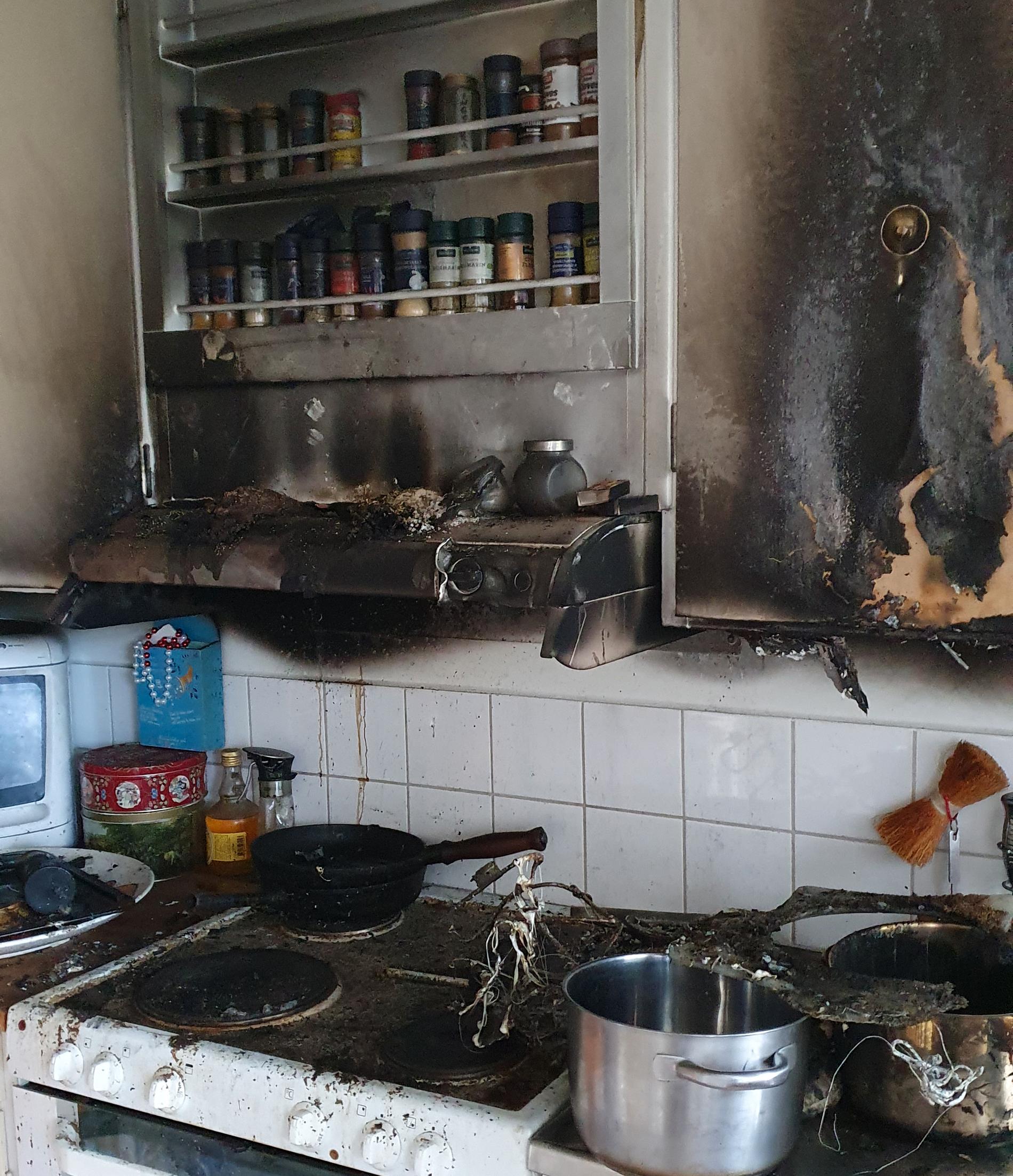 Köket är idag ordentligt brandskadat. 