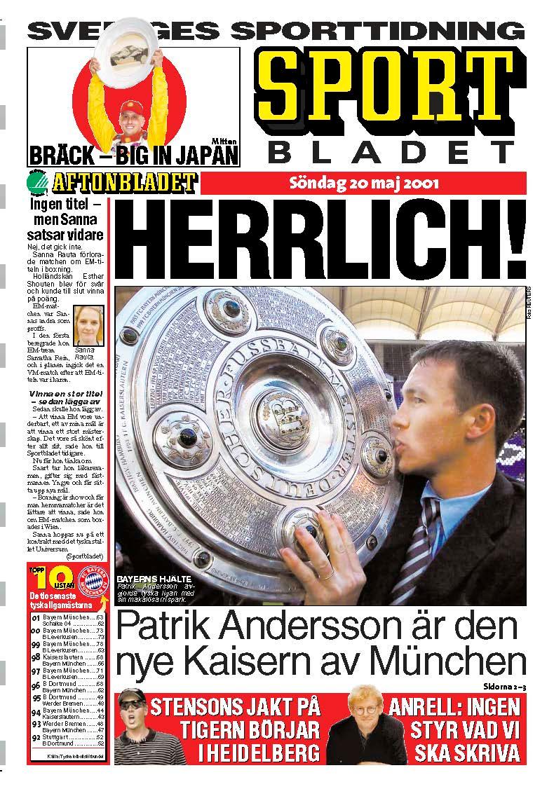 Sportbladets framsida dagen efter matchen mot Hamburg.