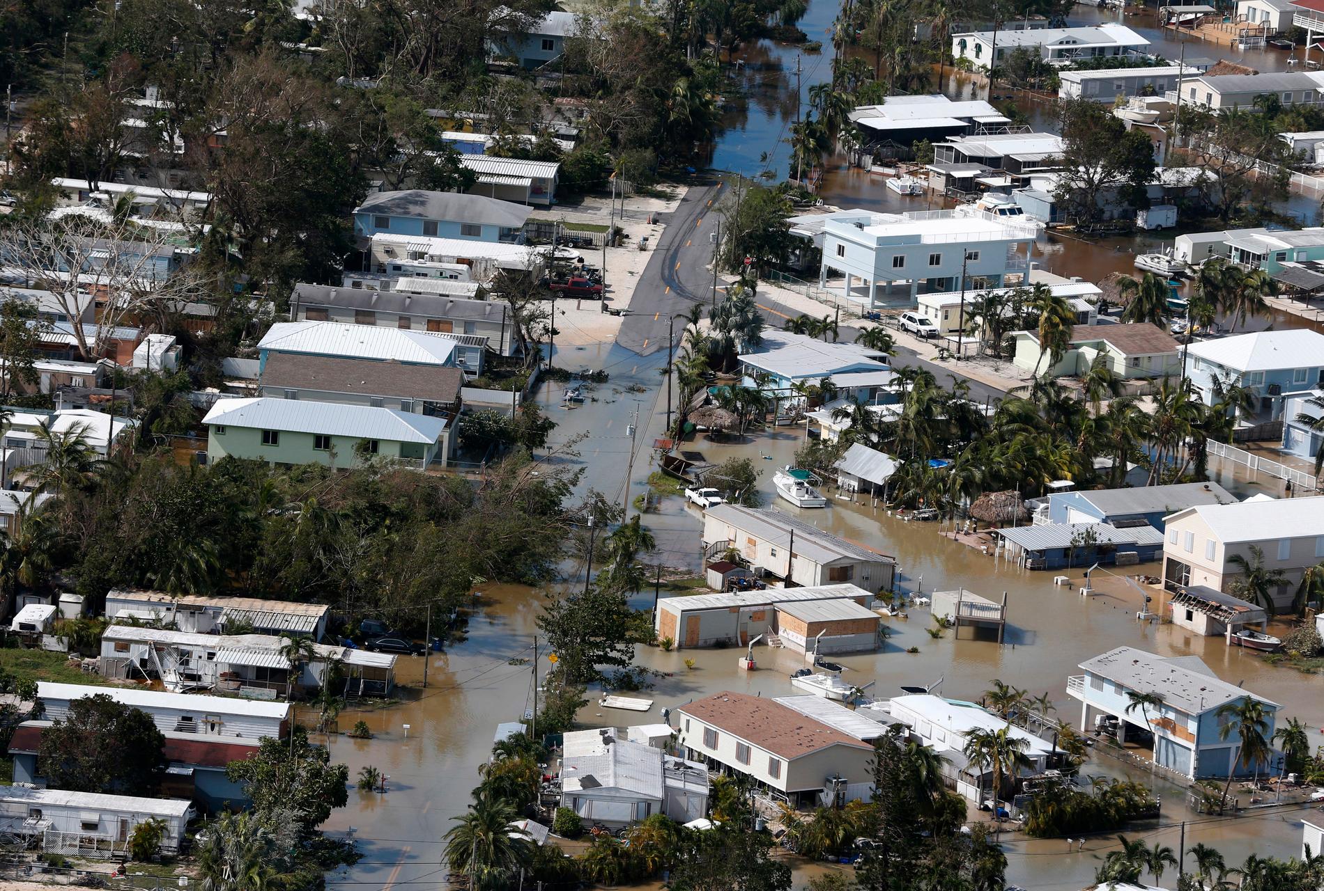 Översvämningar i Key Largo, i amerikanska Florida, efter orkanen Irmas framfart i september 2017. Arkivbild.