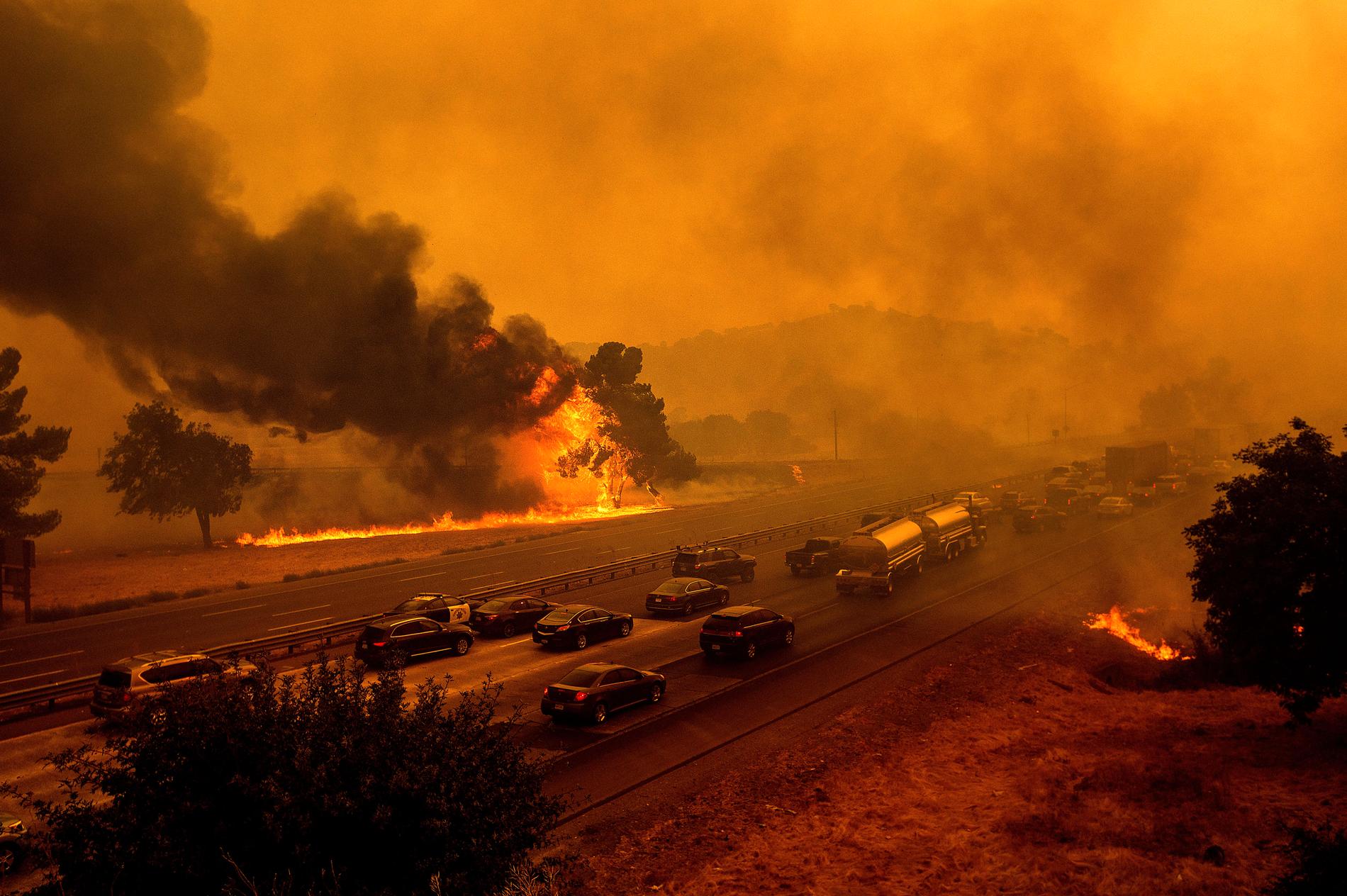 Närmare 370 skogsbränder rasar i den amerikanska delstaten Kalifornien.