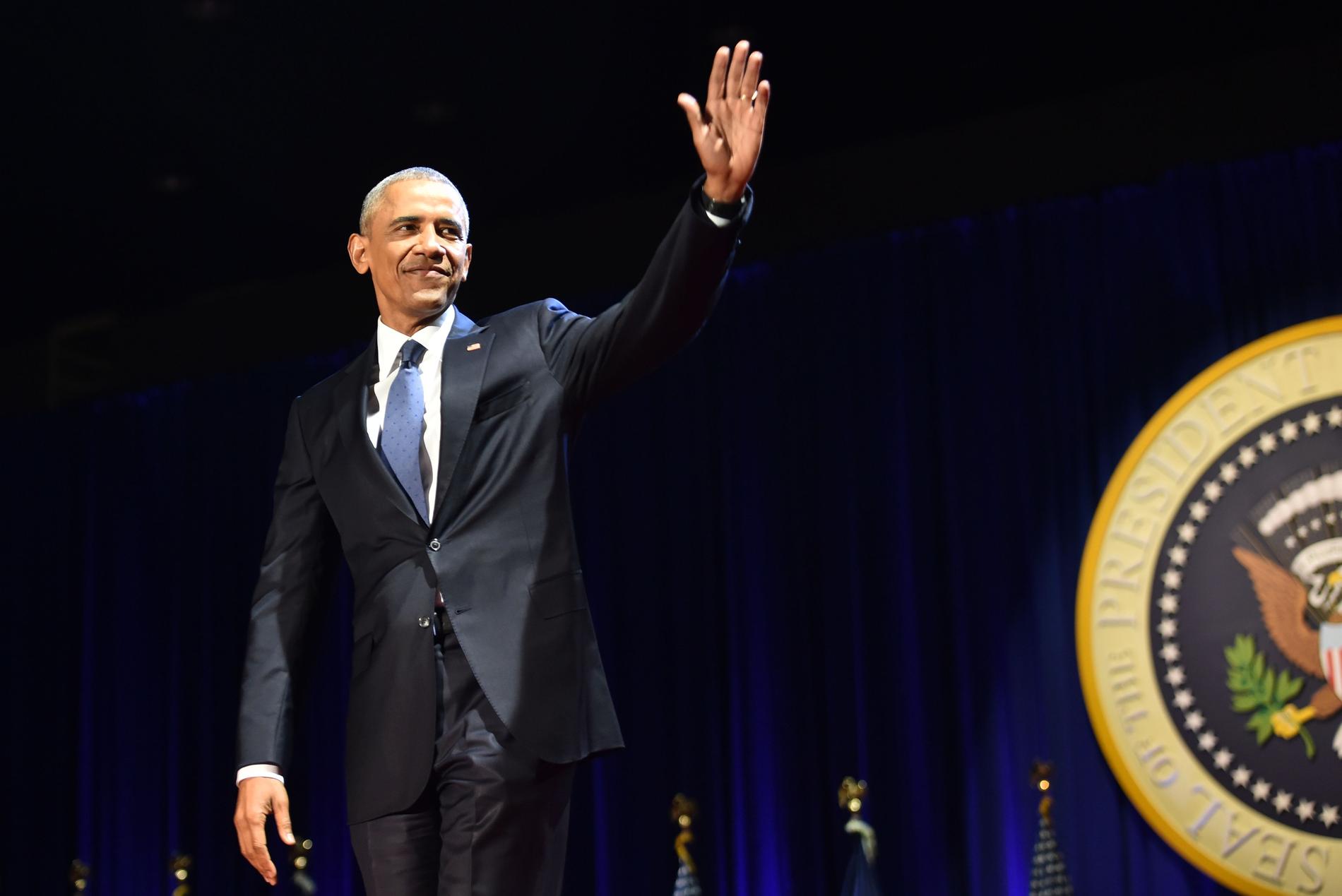 Barack Obama under sitt avskedstal i Chicago.
