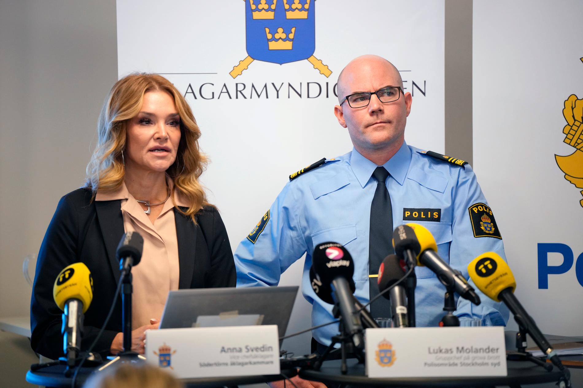 Anna Svedin, vice chefsåklagare vid Södertörns åklagarkammare och Lukas Molander, gruppchef på grova brott vid Polisområde Stockholm Syd.