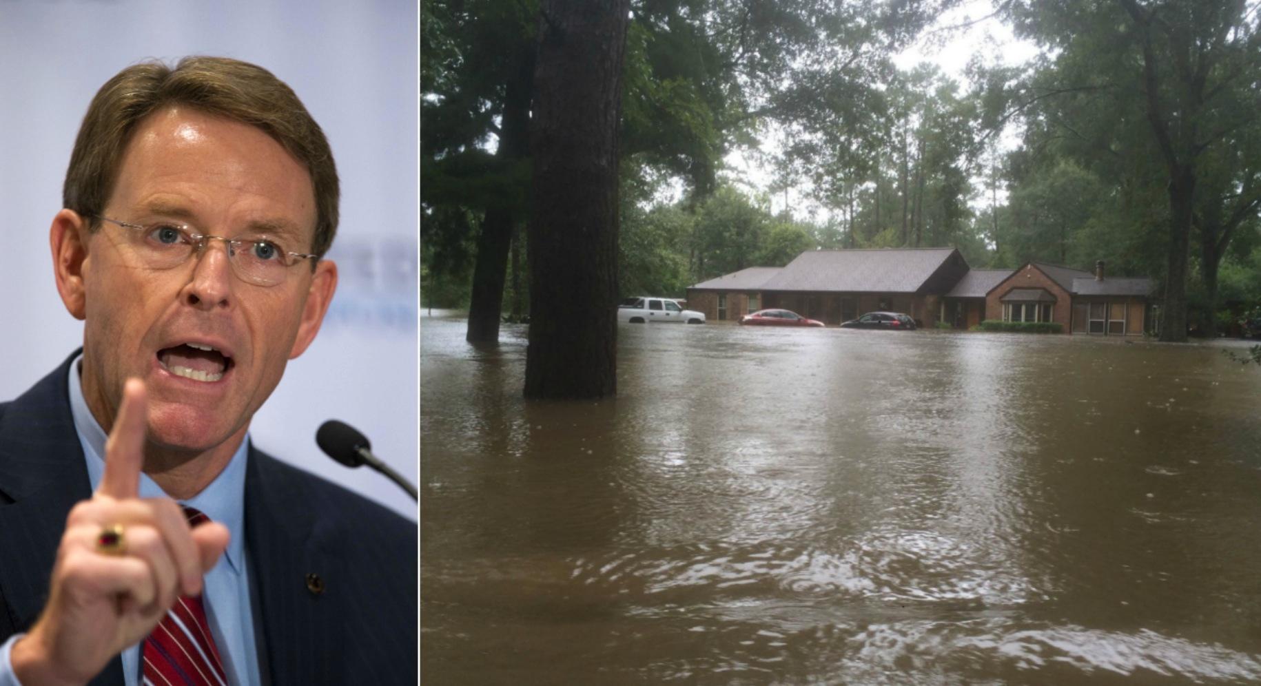 Tony Perkins hem översvämmades i Louisiana.