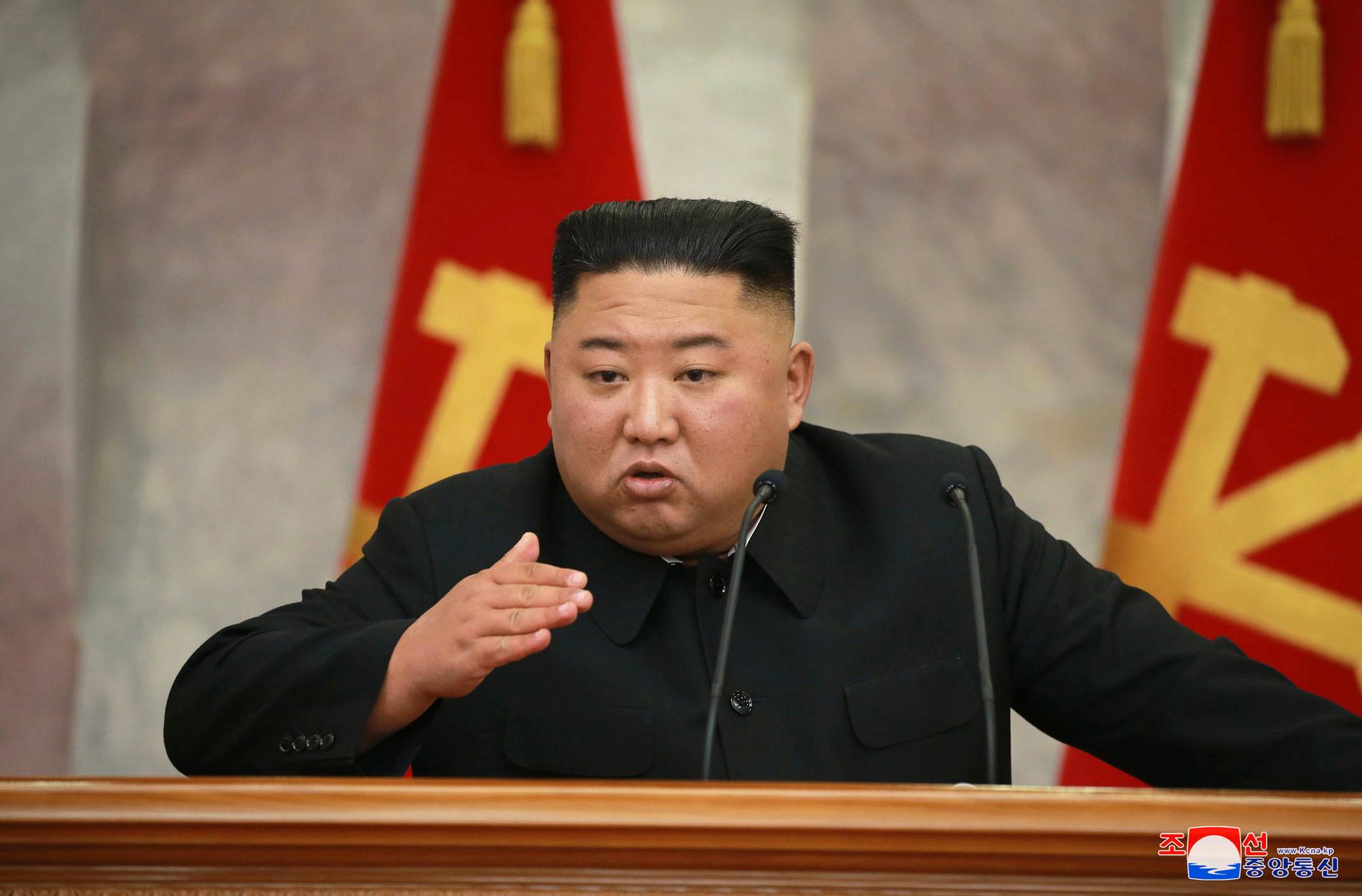 Nordkoreas ledare Kim Jong-Un under ett partimöte tidigare i juli.