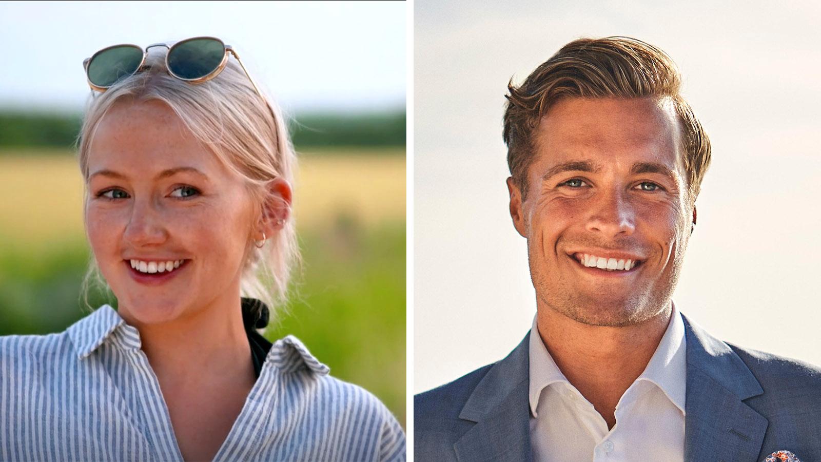 Lina Larsson från årets ”Bonde söker fru” och Simon Lindström från årets ”Bachelor”.