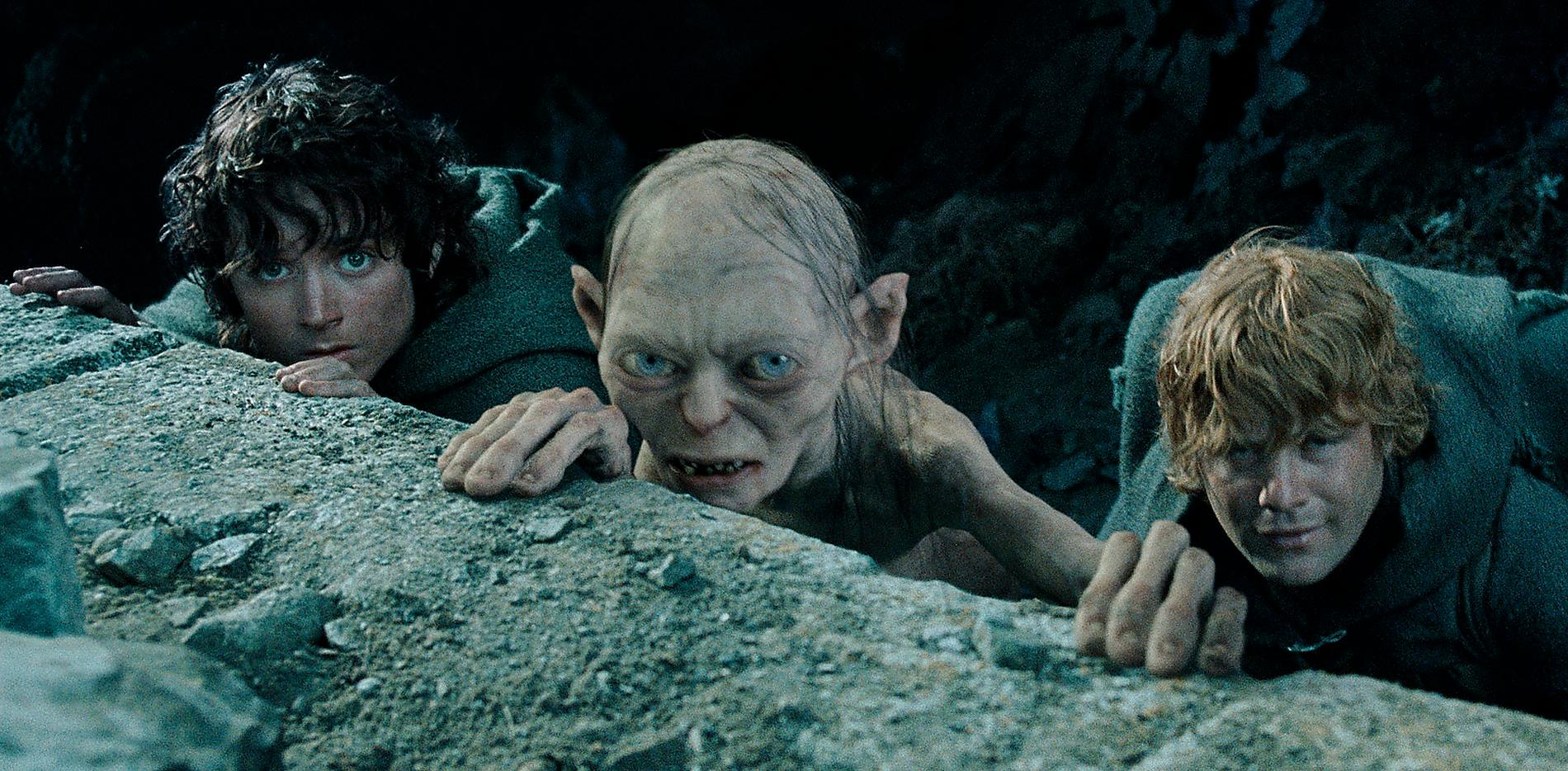 Elijah Wood som Frodo, varelsen Gollum och Sean Astin som Sam i ”Sagan om konungens återkomst”.