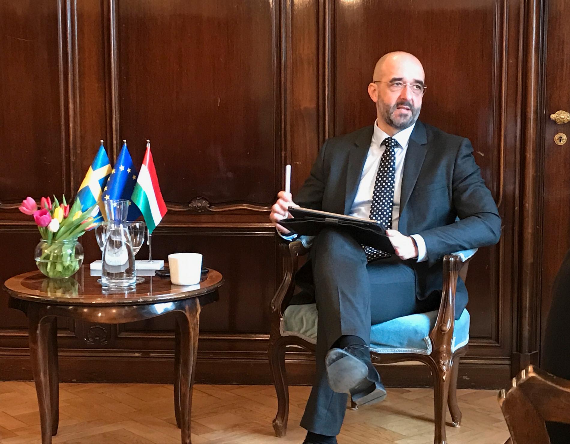 Zoltan Kovács, talesperson för den ungerska regeringen och premiärminister Viktor Orbán, på besök i Sverige.