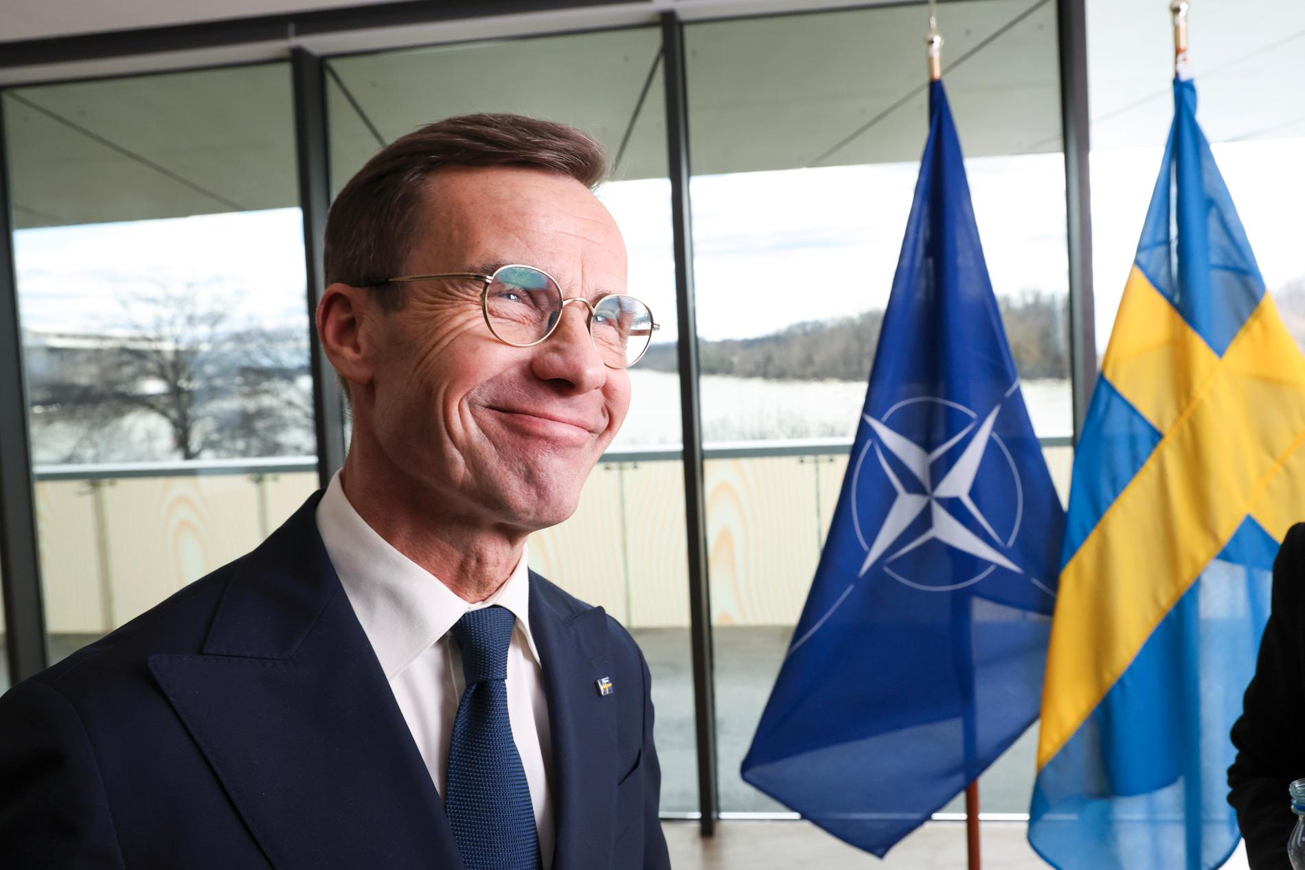 Sveriges statsminister Ulf Kristersson (M) på Sveriges ambassad i Washington den 7 mars.