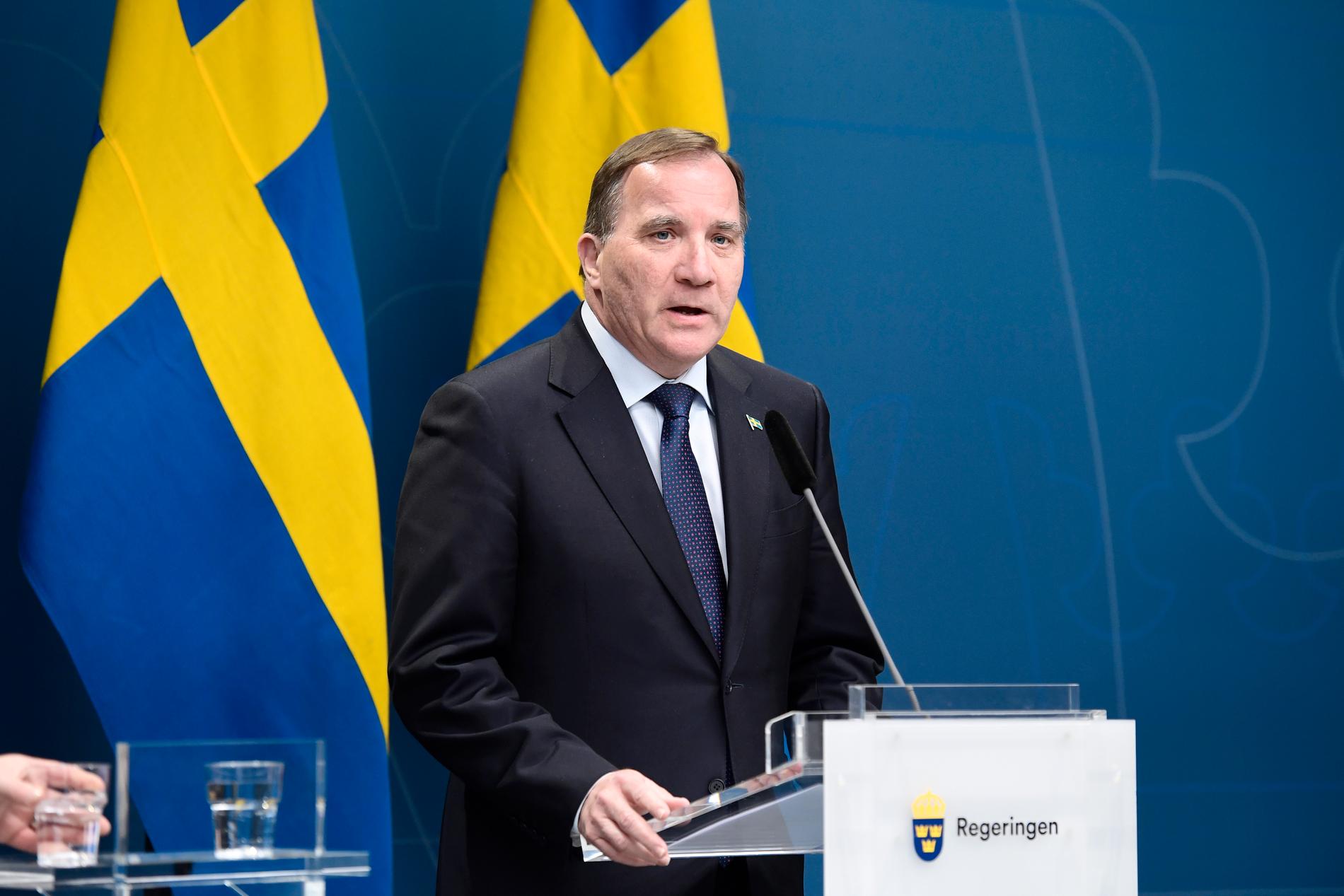 Statsminister Stefan Löfven på onsdagens pressträff.