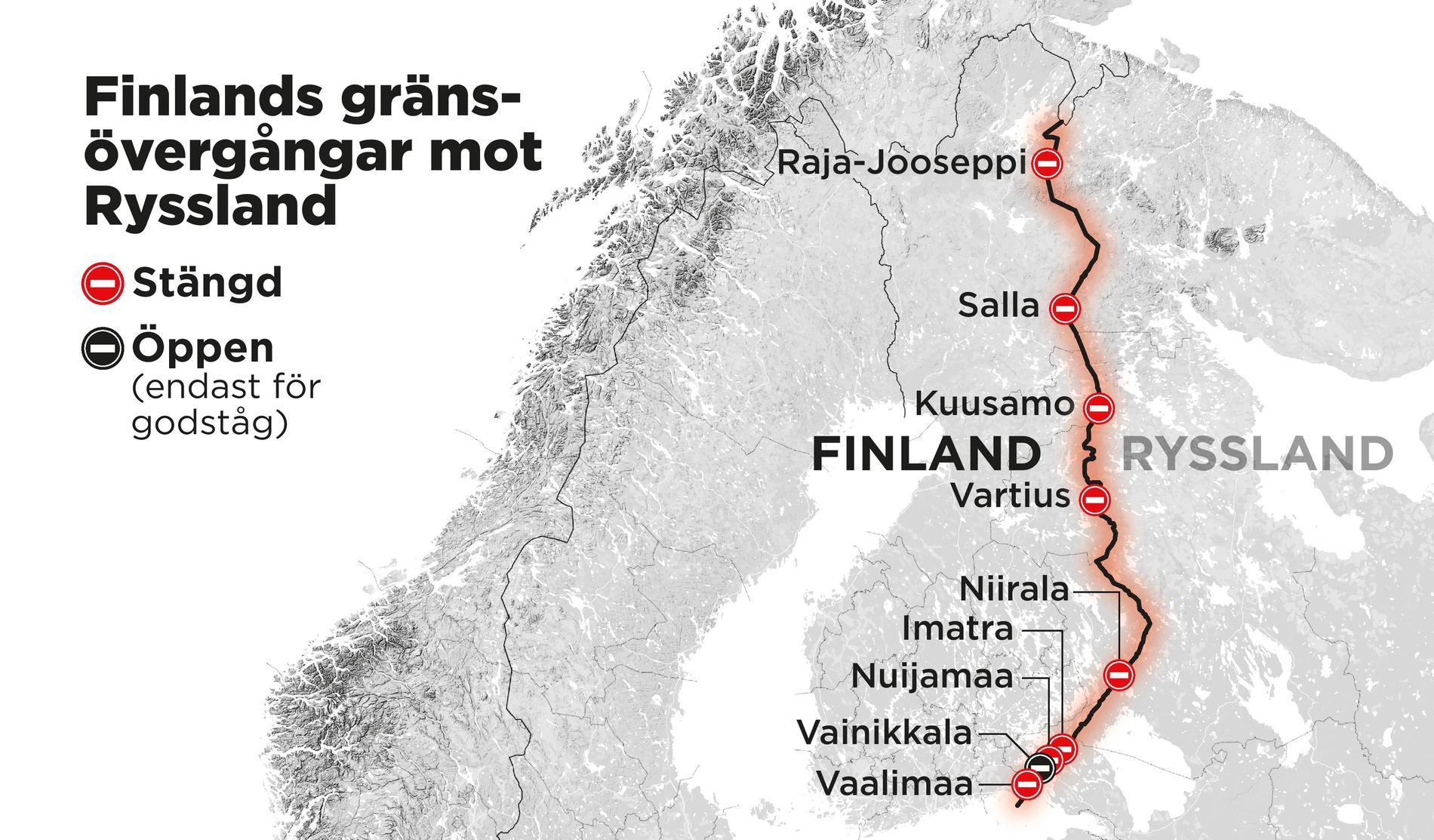 Finland har en lång gräns mot Ryssland.